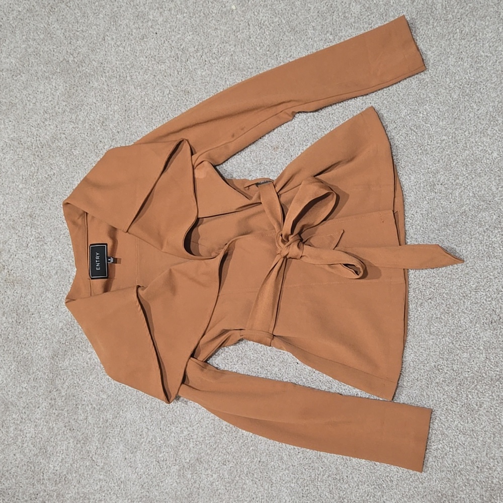 Agaci Brown Tan blazer with Belt Tie